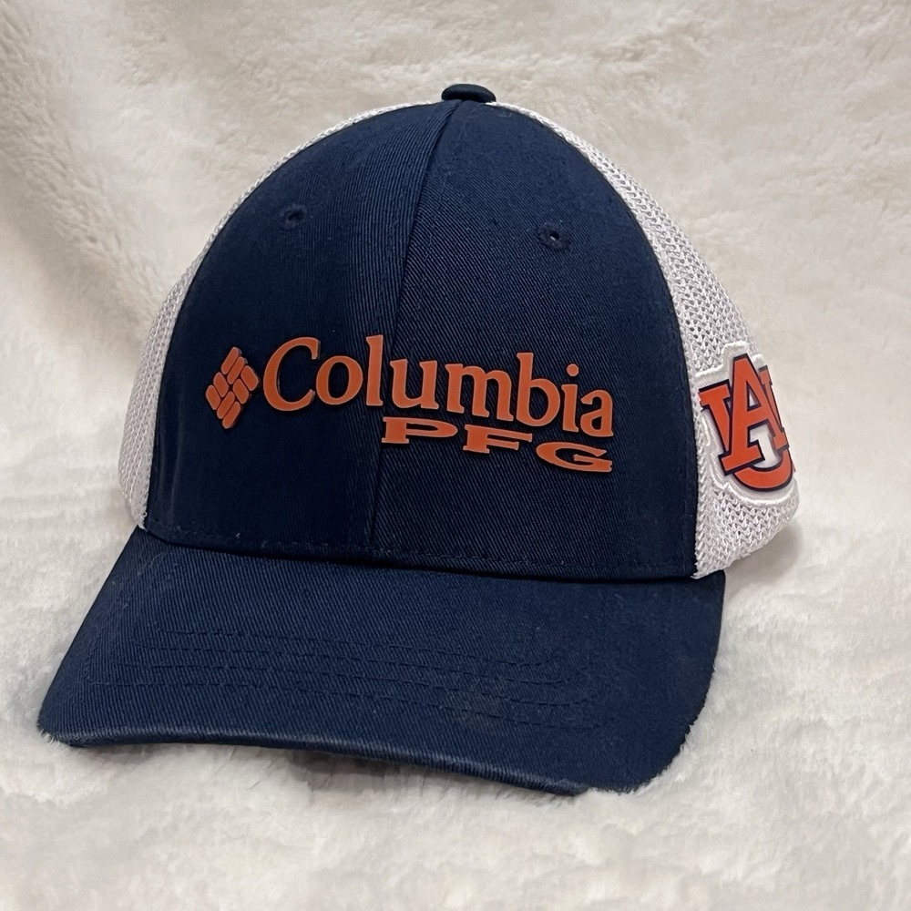 NWOT Columbia PFG Auburn University Logo Mesh Trucker Snapback Cap Hat Navy Blue
